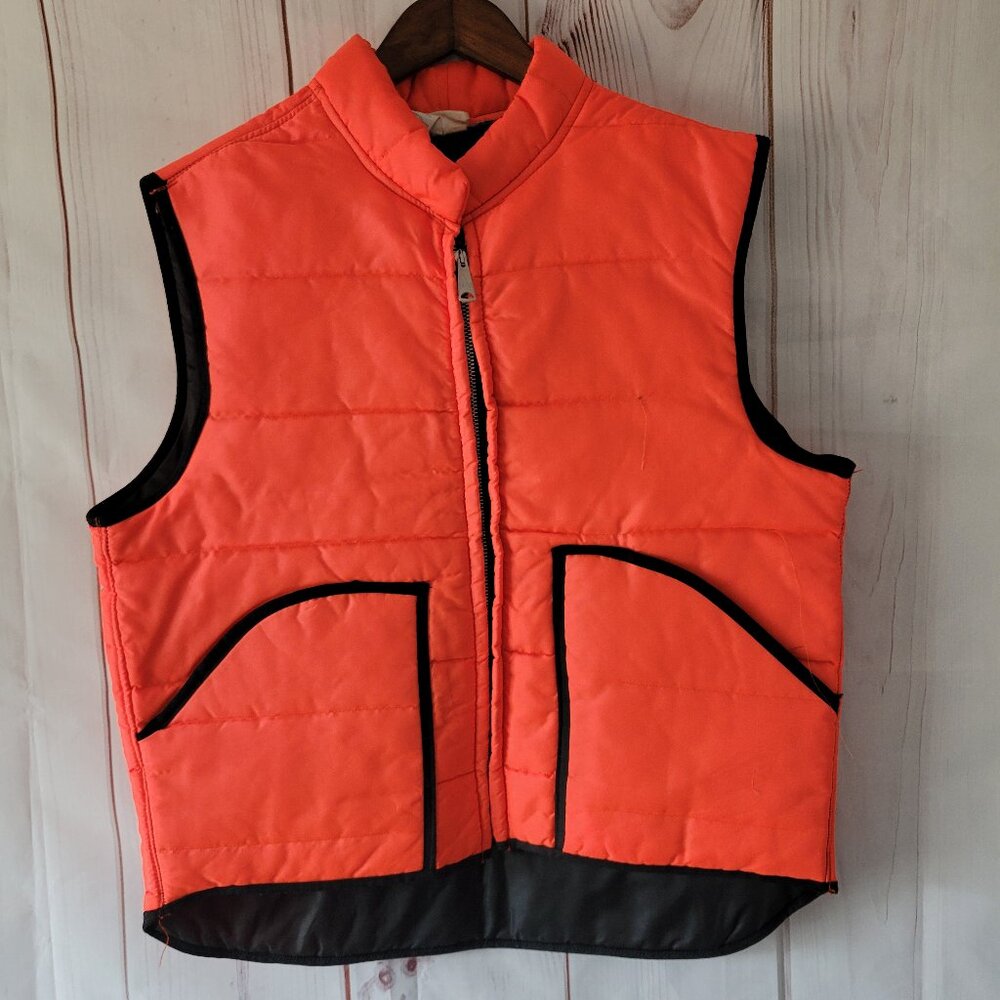 Vintage Orange Insulated DuPont Dacron 88 Poly Hunting Puffer Vest Men’s L